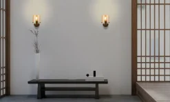 Wohnzimmerlampen|Flurlampen*Searchlight Wandlampe Metall Glas Mokka Bernstein E27 mit Schalter