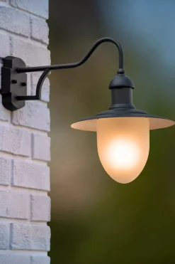 Wandlampe Metall Glas Schwarz T:44 cm IP44 Garten Hof< Außenwandleuchten|Industrie Lampen