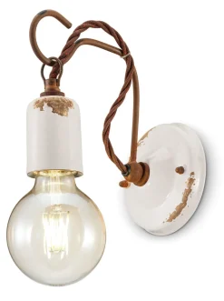 Ferroluce Wandlampe Metall H: 18 cm Weiß Shabby Antik E27 ARASI< Wohnzimmerlampen|Keramiklampen