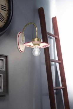 Ferroluce Wandlampe Metall Keramik E27 22 cm breit Landhaus Stil< Wohnzimmerlampen|Keramiklampen