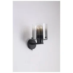 Searchlight Wandlampe Metall Rauchglas E27 H:24 cm mit Schalter< Wohnzimmerlampen|Metall Lampen