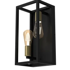 Luminex Wandlampe Metall Schwarz Antik Messing E27 2-flammig< Wandleuchten|Flurlampen