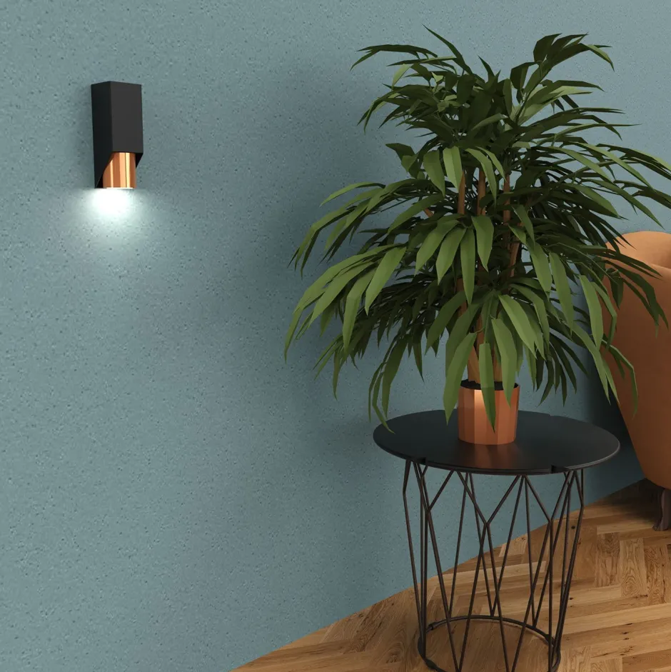 Wandleuchten|Flurlampen*Luminex Wandlampe Metall Schwarz Kupfer B:6 cm GU10 akzentuiert