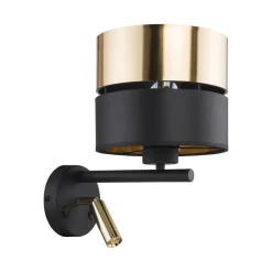 TK Lighting Wandlampe mit Leselampe Schalter Schwarz Gold Bett Sofa< Wohnzimmerlampen|Stofflampen