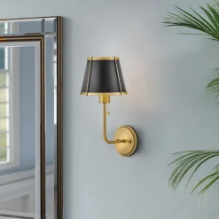 Wandleuchten|Wohnzimmerlampen*Elstead Wandlampe mit Schalter 40cm hoch E27 Metall in Messing Schwarz