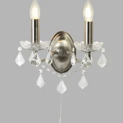 Wandleuchten|Wohnzimmerlampen*Searchlight Wandlampe mit Schalter 2-flammig E14 in Silber matt