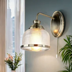 Wandleuchten|Rustikale Lampen*Easylight Wandlampe mit Schalter H: 24,5 cm in Messing antik E27