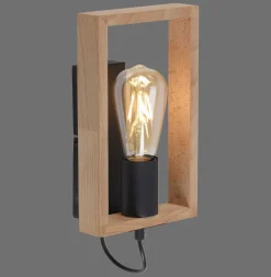 Wohnzimmerlampen|Metall Lampen*Just Light Wandlampe mit Schalter Holz Metall H:25 cm E27 Retro