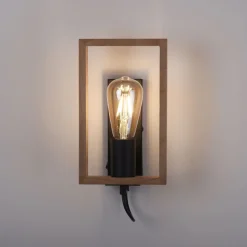 Wohnzimmerlampen|Metall Lampen*Just Light Wandlampe mit Schalter Holz Metall H:25 cm E27 Retro