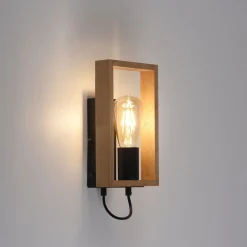 Wohnzimmerlampen|Metall Lampen*Just Light Wandlampe mit Schalter Holz Metall H:25 cm E27 Retro