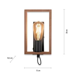 Wohnzimmerlampen|Metall Lampen*Just Light Wandlampe mit Schalter Holz Metall H:25 cm E27 Retro