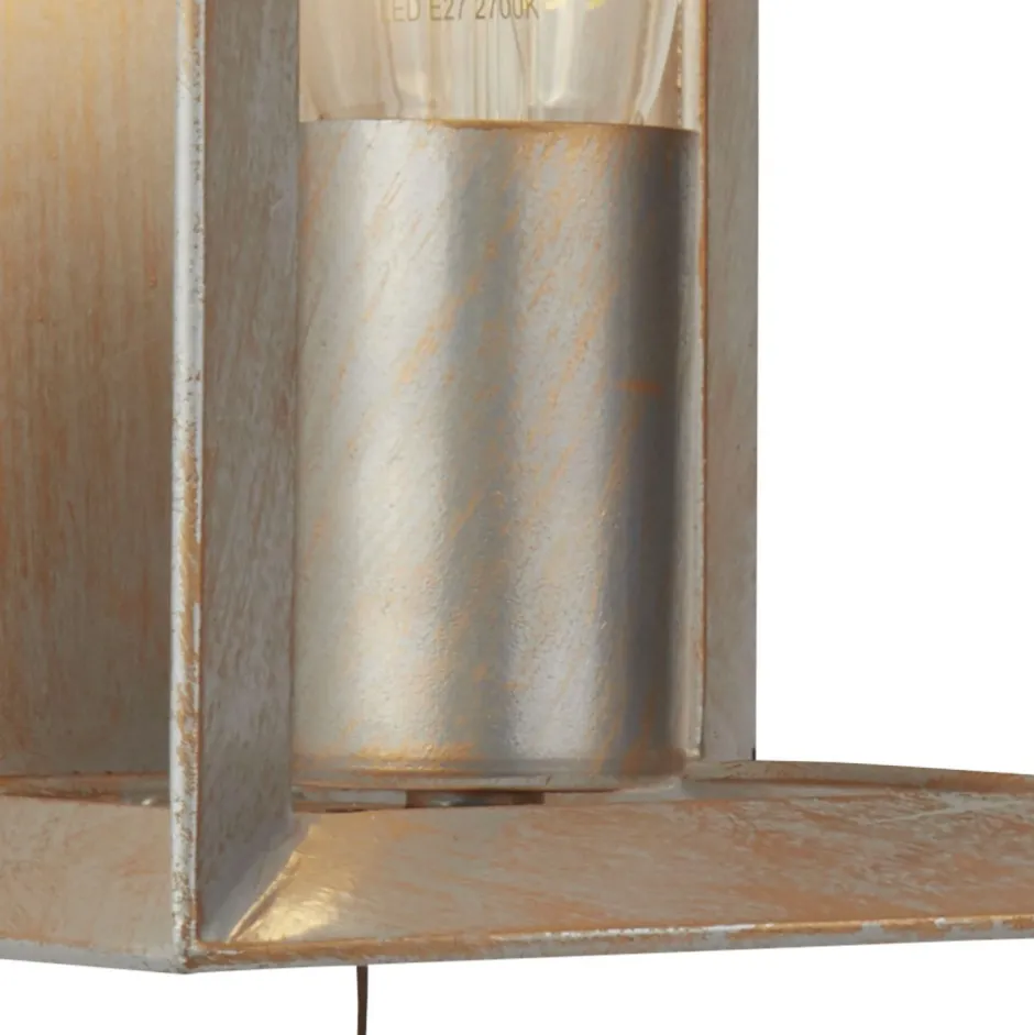 Searchlight Wandlampe mit Schalter in Silber-Gold E27 Metall H: 23,5 cm< Wohnzimmerlampen|Vintage Lampen