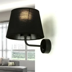Bauhaus Lampen|Wohnzimmerlampen*TK Lighting Wandlampe mit Schalter Schwarz Stoffschirm MAJA