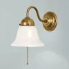 Berliner Messingleuchten Wandlampe mit Zugschalter Glas Messing E27 T:24 cm< Wohnzimmerlampen|Metall Lampen