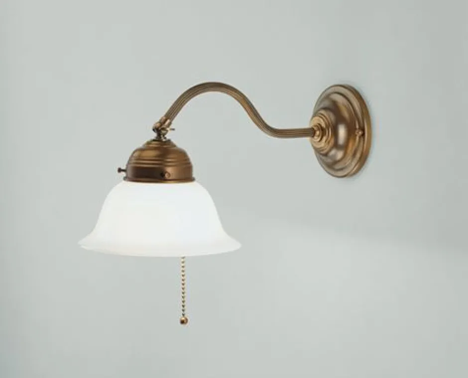 Berliner Messingleuchten Wandlampe mit Zugschalter Glas Messing E27 blendarm< Wohnzimmerlampen|Küchenlampen