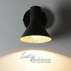 Wohnzimmerlampen|Retro Lampen*Trio Reality Wandlampe NINA in Schwarz Gold Antik