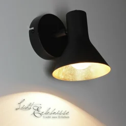 Wohnzimmerlampen|Retro Lampen*Trio Reality Wandlampe NINA in Schwarz Gold Antik
