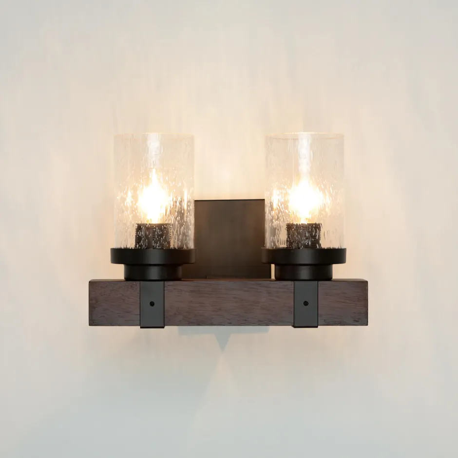 Flurlampen|Küchenlampen*Easylight Wandlampe Rustikal B: 31 cm 2x E27 Metall Regenglas