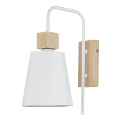 Wohnzimmerlampen|Stofflampen*Lamkur Wandlampe Schirm Weiß Holz Skandinavisch REILLY