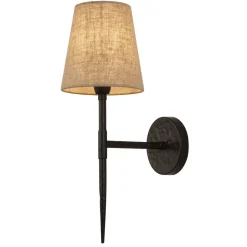 Wandleuchten|Schlafzimmer Lampen*Searchlight Wandlampe Schwarz Creme H: 43 cm E14 Stoff Metall Rustikal