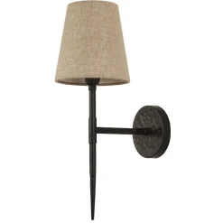 Wandleuchten|Schlafzimmer Lampen*Searchlight Wandlampe Schwarz Creme H: 43 cm E14 Stoff Metall Rustikal