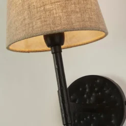 Wandleuchten|Schlafzimmer Lampen*Searchlight Wandlampe Schwarz Creme H: 43 cm E14 Stoff Metall Rustikal