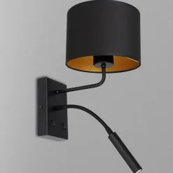 Wandleuchten|Schlafzimmer Lampen*Luminex Wandlampe Schwarz Gold Stoff Lesearm E27 G9 wohnlich