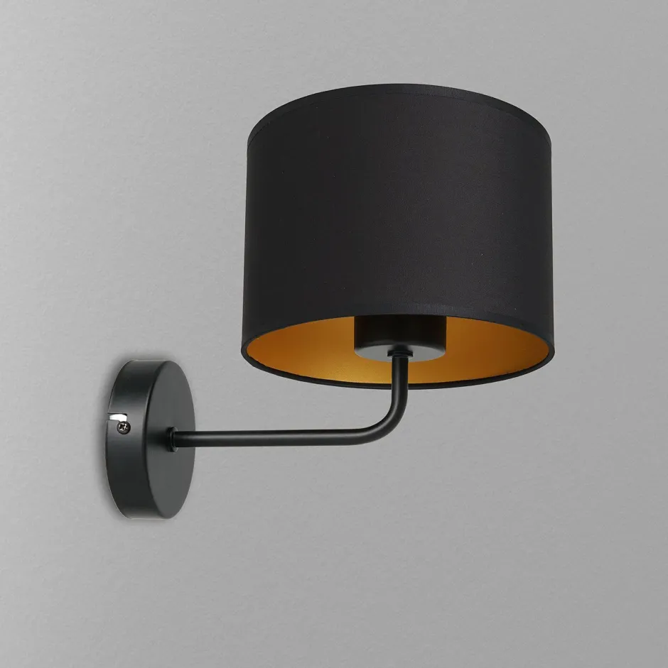 Wohnzimmerlampen|Metall Lampen*Luminex Wandlampe Schwarz Gold Stoff Metall H:23 cm wohnlich