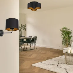 Wohnzimmerlampen|Metall Lampen*Luminex Wandlampe Schwarz Gold Stoff Metall H:23 cm wohnlich