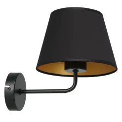 Wandleuchten|Schlafzimmer Lampen*Luminex Wandlampe Schwarz Gold Stoffschirm konisch H:23 cm E27