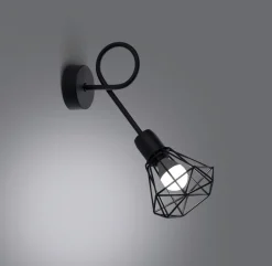 Wandleuchten|Küchenlampen*Sollux Wandlampe Schwarz lang Retro E27 Käfigschirm BUNA