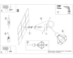 Wandleuchten|Küchenlampen*Sollux Wandlampe Schwarz lang Retro E27 Käfigschirm BUNA