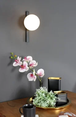 Wohnzimmerlampen|Glaslampen*Eco-Light Wandlampe Schwarz Weiß Glaskugel E14 B:14 cm blendarm