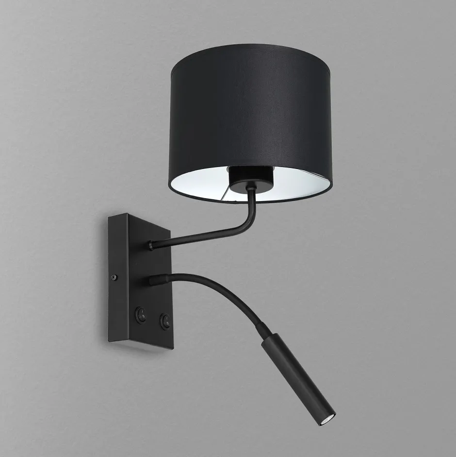 Wandleuchten|Schlafzimmer Lampen*Luminex Wandlampe Schwarz Weiß Stoff Lesearm E27 G9 wohnlich