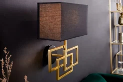 Invicta Interior Wandlampe Stoff blendarm T:20 cm E27 in Gold Schwarz< Wandleuchten|Flurlampen