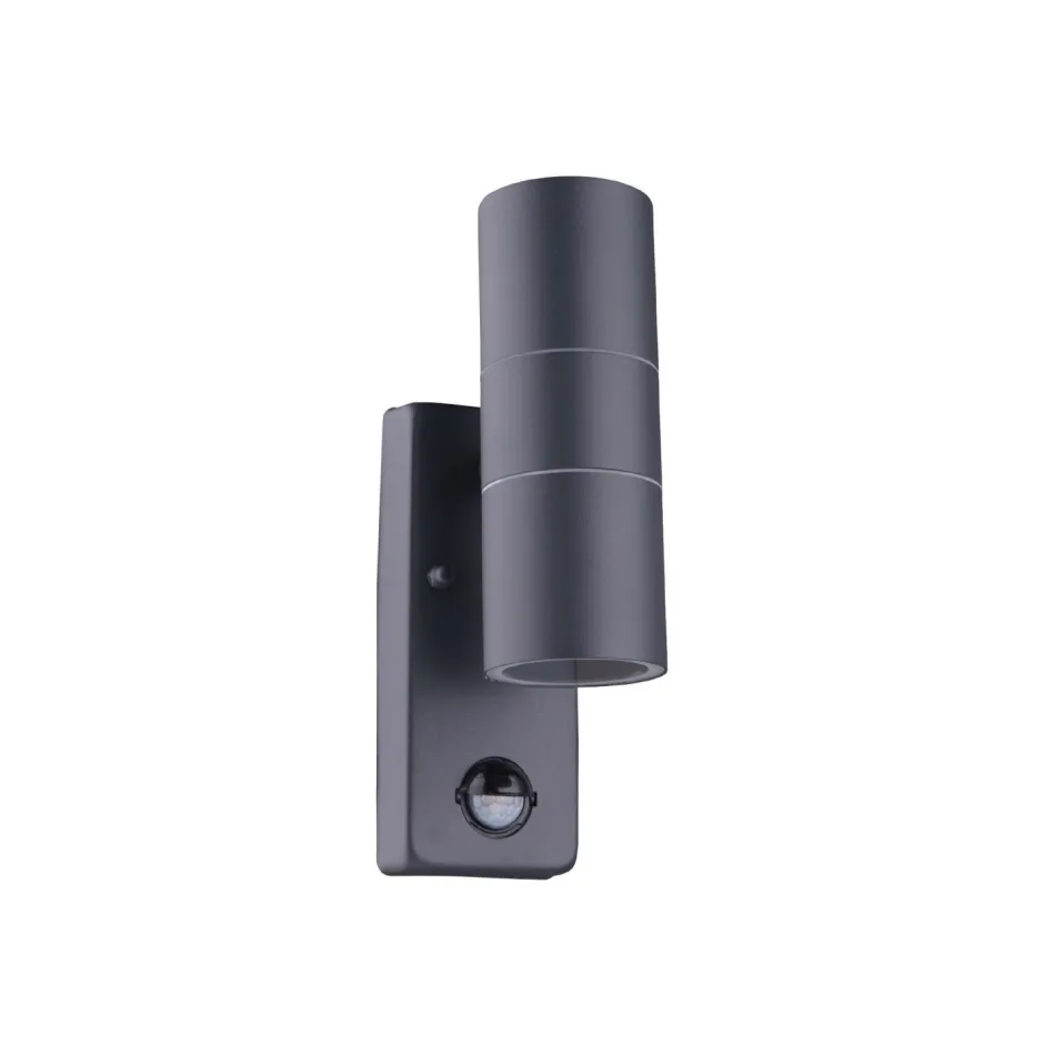 Metall Lampen|Feuchtraumleuchten*Harms Import Wandlampe Up Down Bewegungsmelder Anthrazit IP44 außen