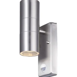 Metall Lampen|Feuchtraumleuchten*Harms Import Wandlampe Up Down Edelstahl in Silber IP44 GU10 außen