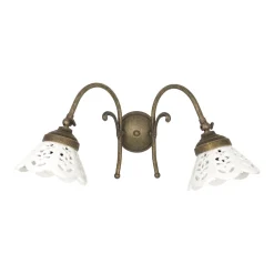 Spots|Badezimmer Lampe*Giovanni Battista Wandlampe verstellbar B: 35 cm Keramik Messing 2-flammig E14