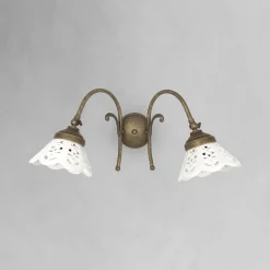 Spots|Badezimmer Lampe*Giovanni Battista Wandlampe verstellbar B: 35 cm Keramik Messing 2-flammig E14