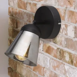 Searchlight Wandlampe verstellbar Schwarz Rauchgrau E14 Glasschirm< Wandleuchten|Flurlampen