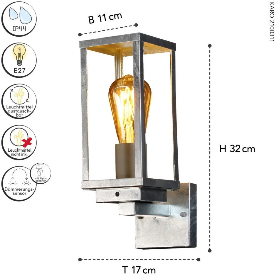Eco-Light Wandlampe Vintage Aluminium in Zink IP44 E27 B:11 cm< Metall Lampen|Vintage Lampen