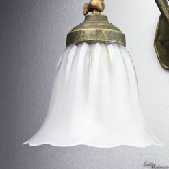 Wandleuchten|Küchenlampen*Giovanni Battista Wandlampe Weiß Floral aus Echt-Messing