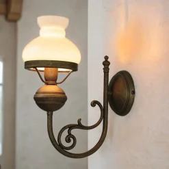 Giovanni Battista Wandlampe Weiß Glasschirm aus Echt-Messing Antik< Wandleuchten|Esszimmer Lampen