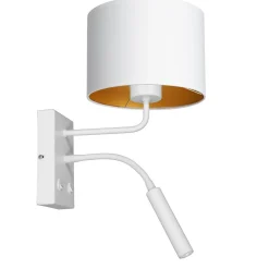 Wandleuchten|Schlafzimmer Lampen*Luminex Wandlampe Weiß Gold Stoff Lesearm E27 G9 blendarm