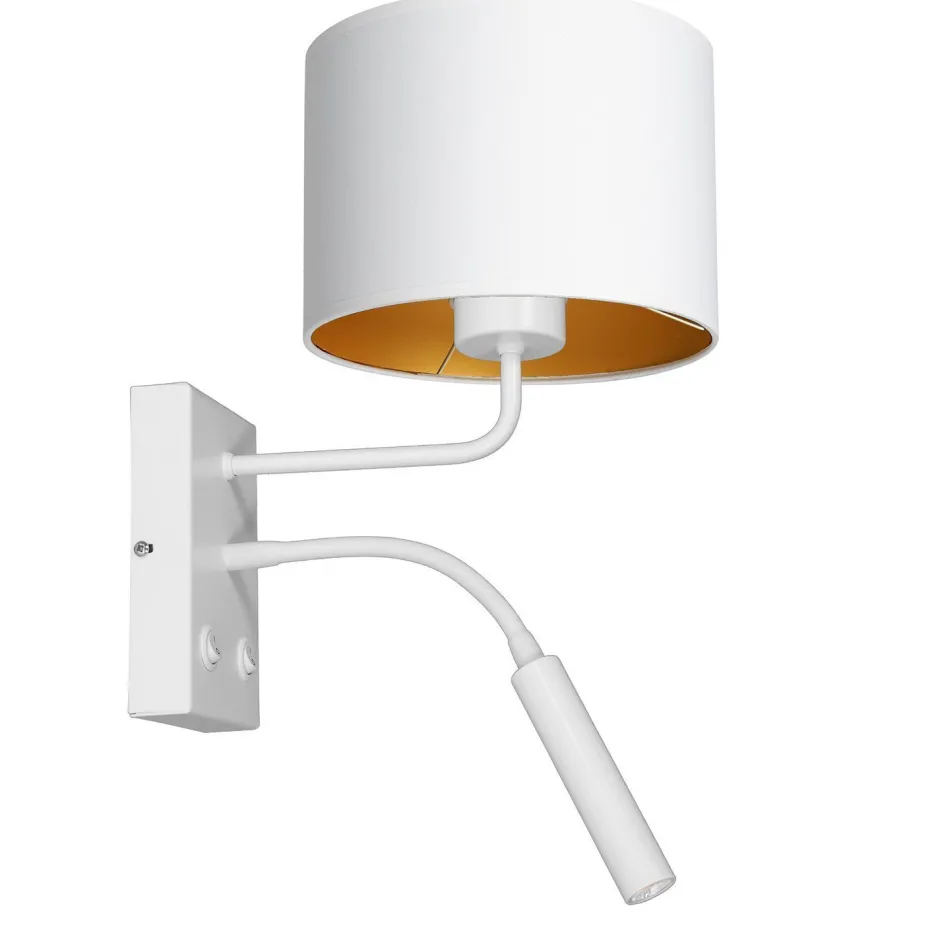 Wandleuchten|Schlafzimmer Lampen*Luminex Wandlampe Weiß Gold Stoff Lesearm E27 G9 blendarm