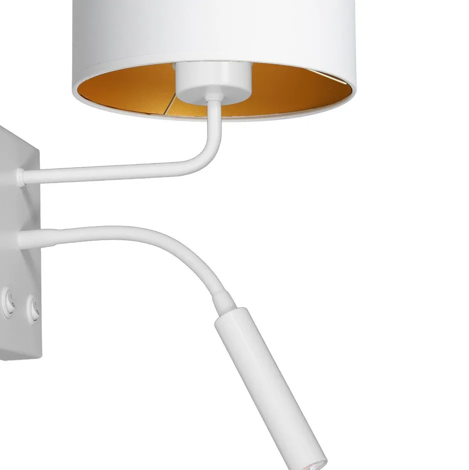 Wandleuchten|Schlafzimmer Lampen*Luminex Wandlampe Weiß Gold Stoff Lesearm E27 G9 blendarm
