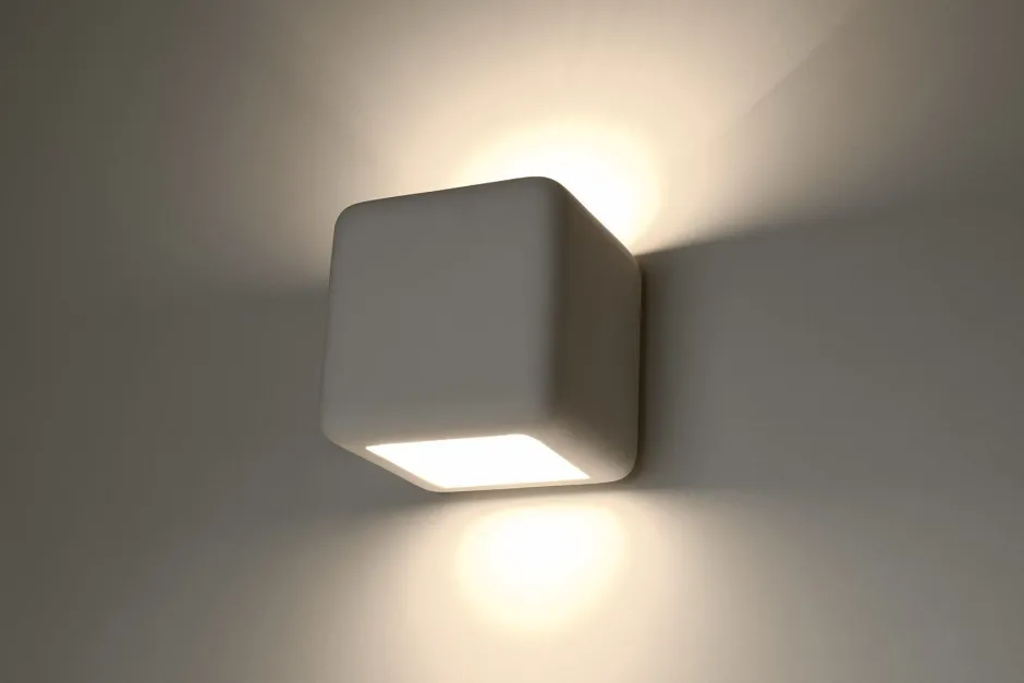 Wandleuchten|Flurlampen*Sollux Wandlampe Weiß Keramik B: 14 cm Würfel bemalbar