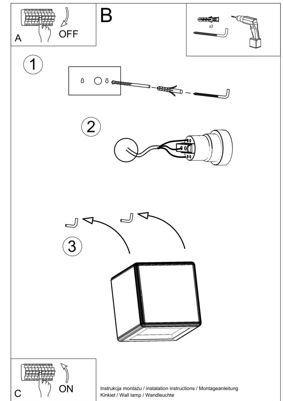 Wandleuchten|Flurlampen*Sollux Wandlampe Weiß Keramik B: 14 cm Würfel bemalbar