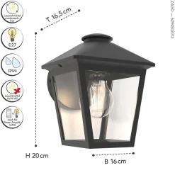 Metall Lampen|Gartenlaternen*Eco-Light Wandlaterne außen Aluminium Glas E27 IP44 20 cm hoch