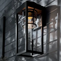 Stofflampen|Rustikale Lampen*Elstead Wandlaterne Schwarz für E27 IP44 45,7 cm hoch Vintage